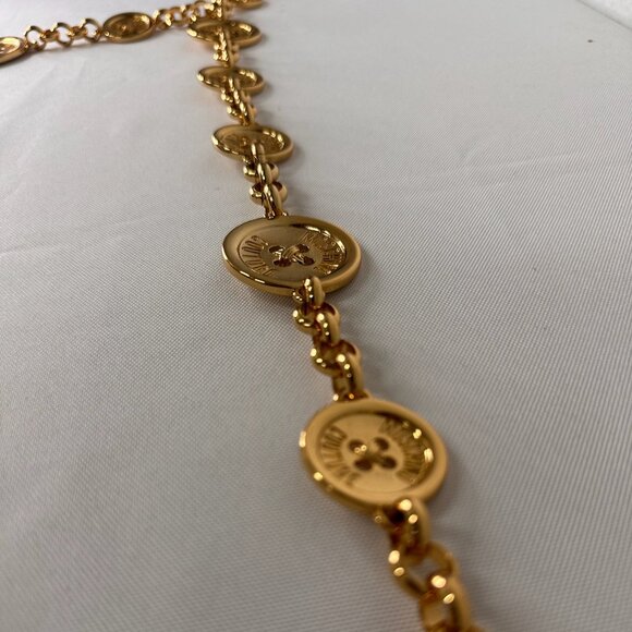 AW23 Moschino Couture Jeremy Scott Gold Dress Belt Multiple Logo Branded Button